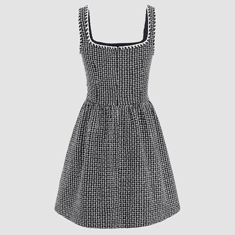 CIDER Tweed U-Neckline Solid Mini Dress - Picture 1 of 8
